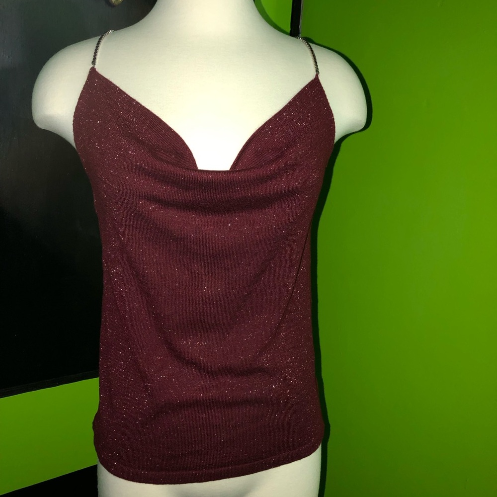 Sam Edelman Burgundy Sparkle Cowl Neck Camisole
